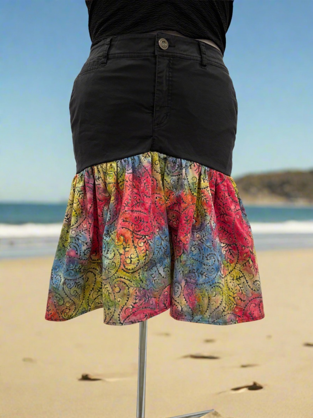 Rainbow Ruffled Skirt - Handmade, Upcycled